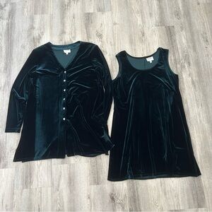 VTG 90s Visions Apparel Green Velvet Set Shirt Dress Women L Goth Grunge Holiday